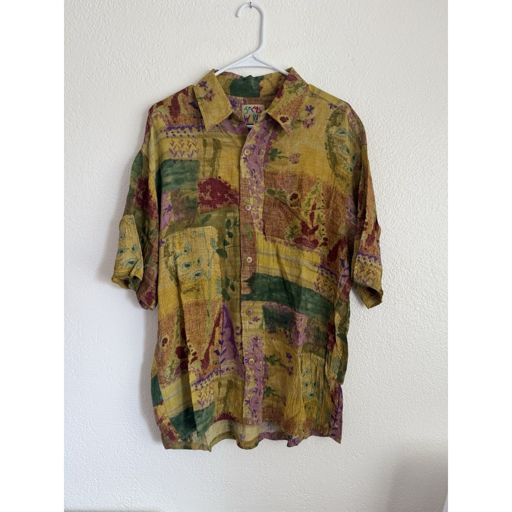 Vintage Jams World Men's Shirt Size Large Fresco Abstract Floral Rare